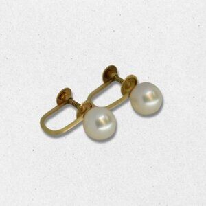 Vintage 14K Screw Back Earring Genuine Pearls Adjustable Fit Gold/White Women's